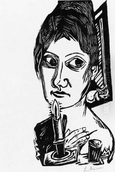 Woman With Candle (hofmaier 171) Oil Painting by Max Beckmann