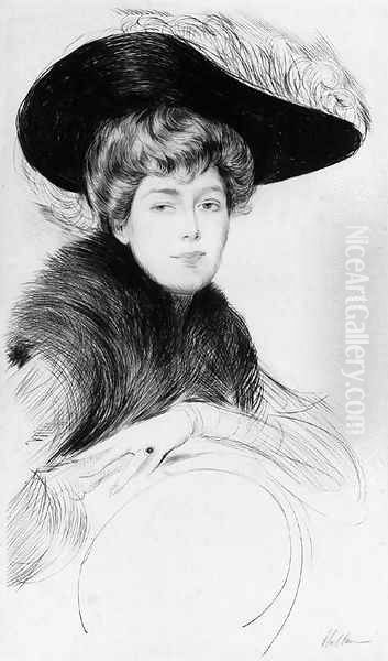 Portrait de Jeune Femme au Chapeau Oil Painting by Paul Cesar Helleu