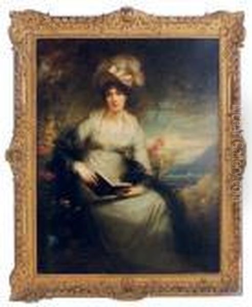 Portrait Of Charlotte Lady 
Bernard, Seated Three-quarter-length,holding A Book, With A Coastal 
Landscape Beyond Oil Painting by Sir William Beechey