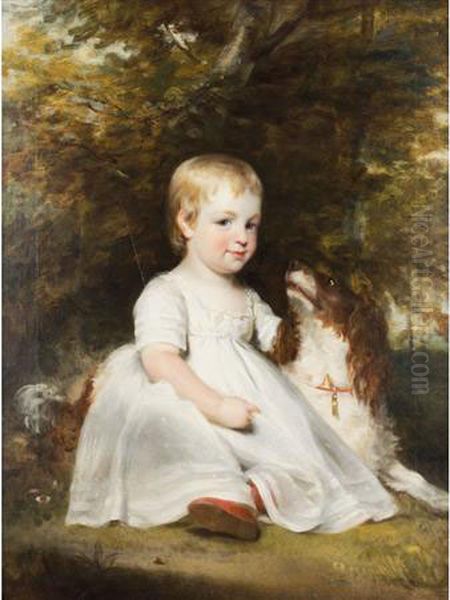 Young Child With A Spaniel Oil Painting by Sir William Beechey