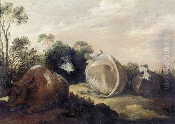 Cattle Resting in a Dune Landscape Oil Painting by Gillis Claesz. De Hondecoeter