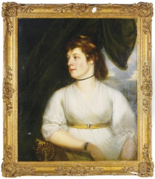 Portrait Of Lady Sybella Furnour, Half-length, In A White Dress Oil Painting by Sir William Beechey