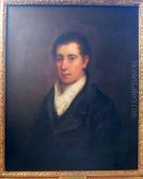 Portrait Of A Gentleman In Dark Coat And White Stock Oil Painting by Sir William Beechey