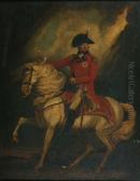 George Iii Receivingthe 10th Hussars, Portrait On Horseback Oil Painting by Sir William Beechey