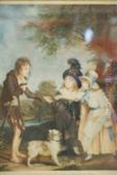 Children Relieving A Beggar Boy Oil Painting by Sir William Beechey