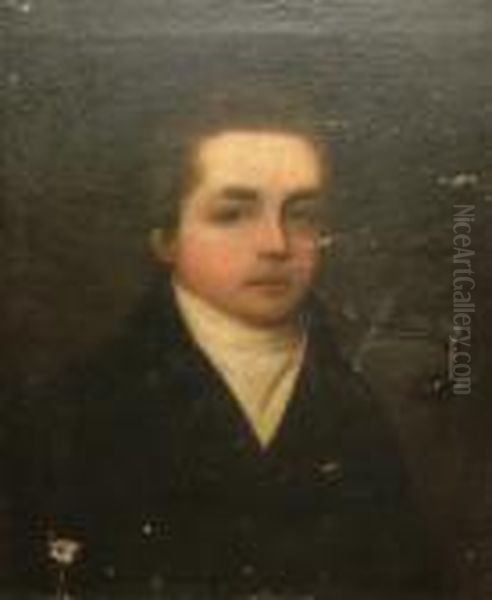 Ra -- Portrait Of A Young 
Gentleman Half-length, Wearing A Dark Coat And White Neck Scarf Oil Painting by Sir William Beechey