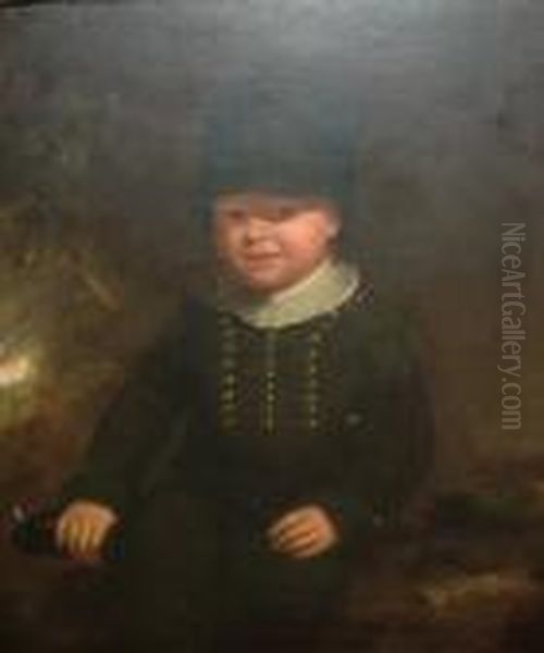 Portrait Of A Dutch Boy, Seated Three-quarter-length In A Landscape Oil Painting by Sir William Beechey