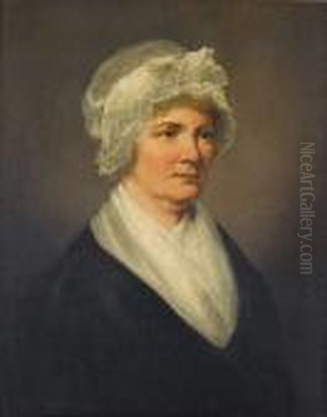 Portrait Of A Lady, Said To Be Mrs Robson, Bust-length, In A White Lace Cap Oil Painting by Sir William Beechey