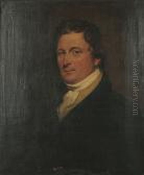 Portrait Of A Gentleman, Said To
 Be Charles Warren, Bust-length, In A Dark Blue Coat With A White Cravat Oil Painting by Sir William Beechey