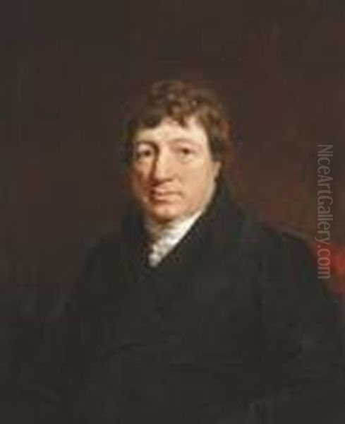 Portrait Of A Gentleman, Half-length, In A Black Jacket Oil Painting by Sir William Beechey