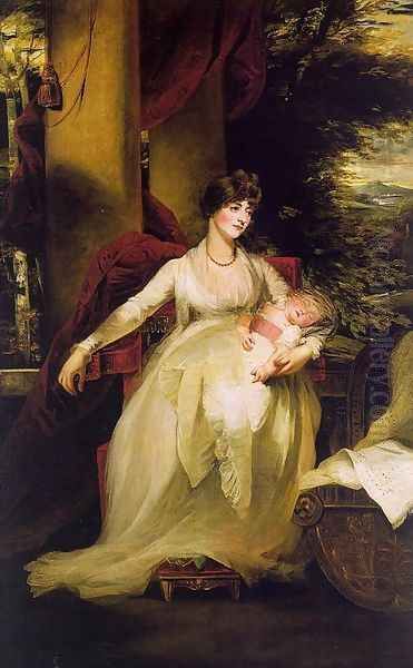 Lady Caroline Capel holding her Daughter Harriet Oil Painting by John Hoppner