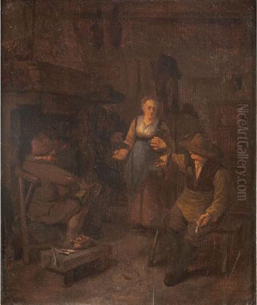 Boors Smoking In A Tavern Oil Painting by Cornelis (Pietersz.) Bega