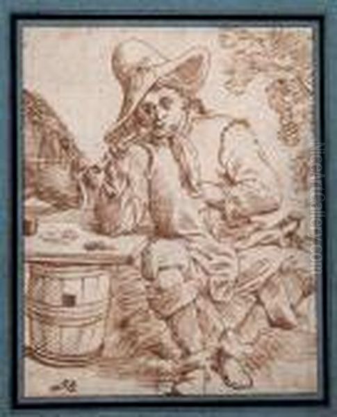 Study Of A Figure Smoking A Clay Pipe Oil Painting by Cornelis (Pietersz.) Bega