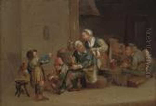 Peasants In A Kitchen Interior Oil Painting by Cornelis (Pietersz.) Bega