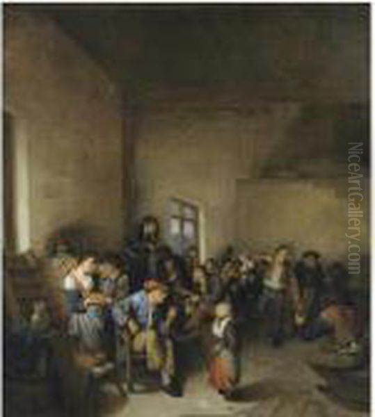 A Tavern Interior With Peasants Carousing Oil Painting by Cornelis (Pietersz.) Bega