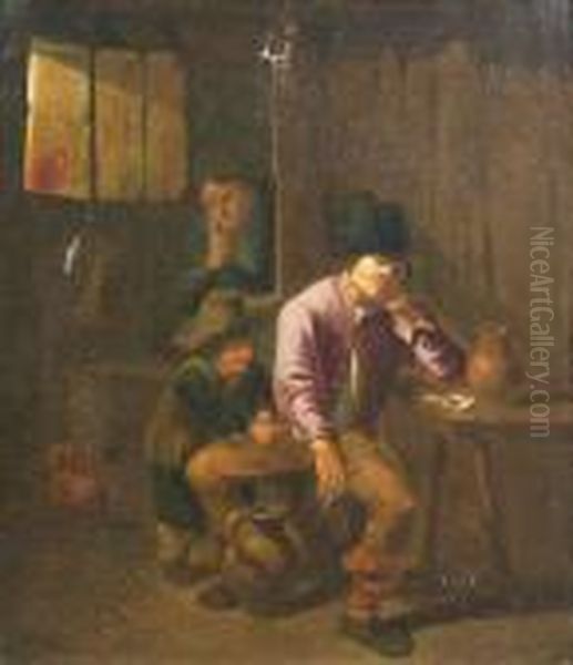 An Interior Szene With A Sleeping Man Oil Painting by Cornelis (Pietersz.) Bega