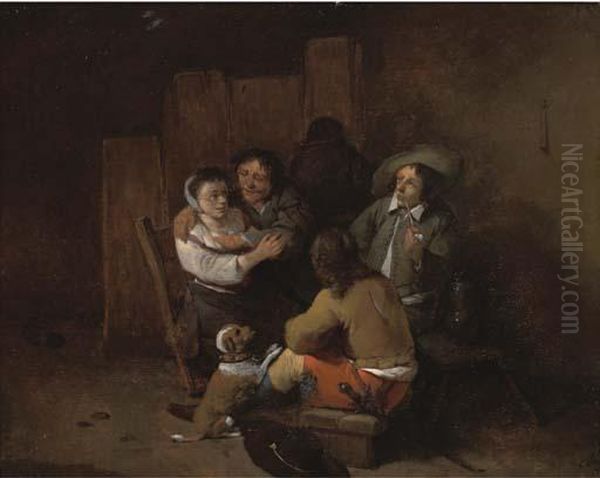 Peasants In An Interior Oil Painting by Cornelis (Pietersz.) Bega