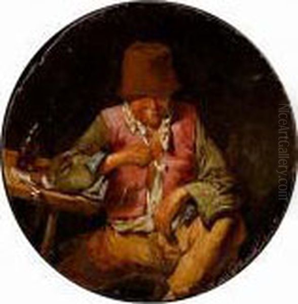 A Peasant Man Seated At A Table Holding A Pipe Oil Painting by Cornelis (Pietersz.) Bega