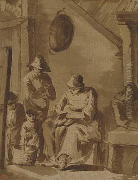 A Peasant Family In A Rustic Interior Oil Painting by Cornelis (Pietersz.) Bega