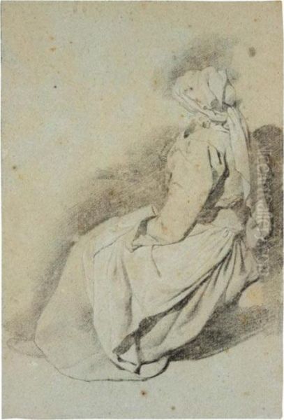 Study Of A Seated Woman, Seen From The Side Oil Painting by Cornelis (Pietersz.) Bega