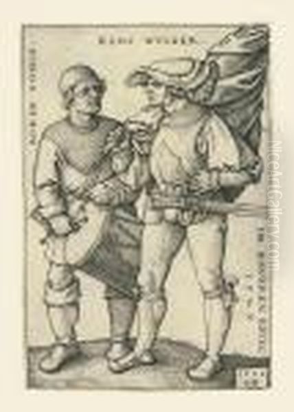 The Standard Bearer And Drummer Oil Painting by Hans Sebald Beham