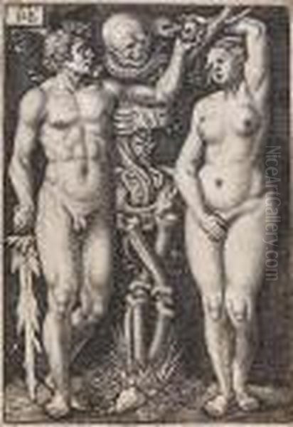 Adam And Eve With A Skeleton Oil Painting by Hans Sebald Beham