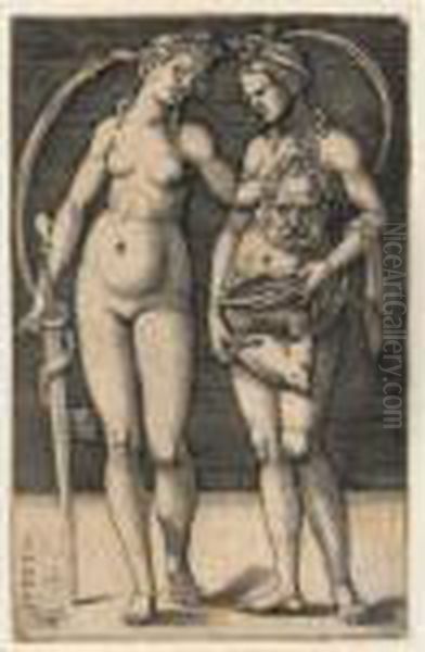 Judith And Her Servant Standing (b. 10; Holl., P. 11) Oil Painting by Hans Sebald Beham