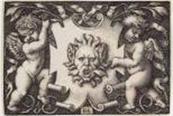 Ornament With Two Genii Riding On Two Chimeras (b.228 Oil Painting by Hans Sebald Beham