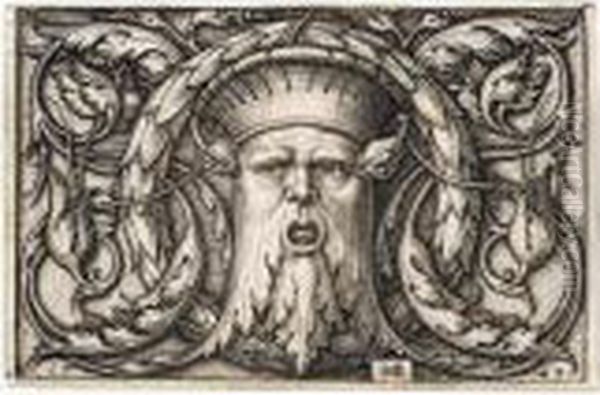 Panel With A Mascaron (b.231; Holl.235) Oil Painting by Hans Sebald Beham