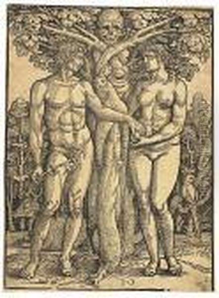 Adam And Eve Oil Painting by Hans Sebald Beham