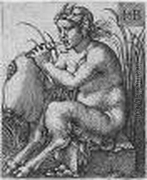 Satyr Woman Playing The Bagpipes (holl.112) Oil Painting by Hans Sebald Beham