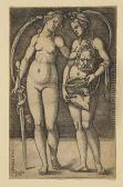 Judith And Her Servant Standing<</b> Oil Painting by Hans Sebald Beham