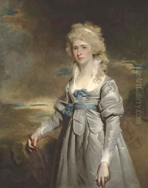 Portrait of Charlotte Walsingham, Lady Fitzgerald, three-quarter-length, in a grey satin dress Oil Painting by John Hoppner