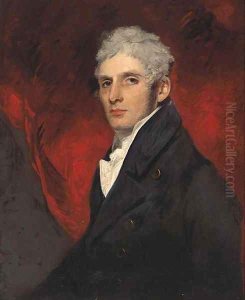 Portrait of John Barrow, half-length, in a black coat Oil Painting by John Hoppner