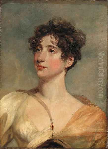 Portrait of Mrs Frances Jerningham as Hebe, bust-length, in a white dress and yellow shawl Oil Painting by John Hoppner