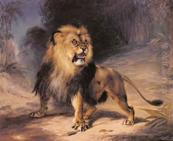 A Lion Oil Painting by William John Huggins