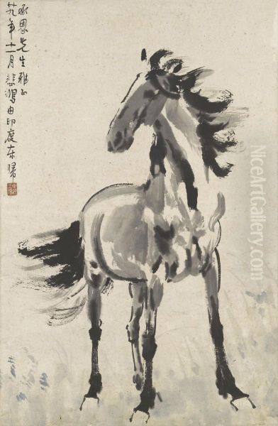 Standing Horse Oil Painting by Xu Beihong