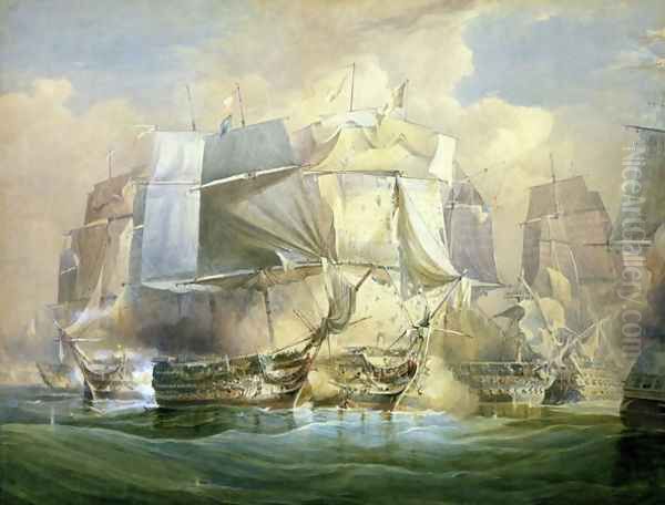 The Battle of Trafalgar the Beginning of the Action Oil Painting by William John Huggins