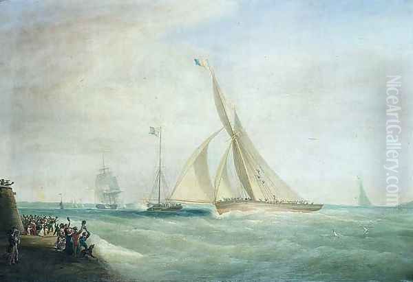 HMS Coquette and Falcon with Lord Yarborough on board and the Royal Yacht with King William on board off the Isle of Wight Oil Painting by William John Huggins