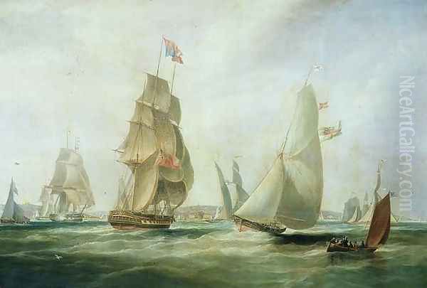 Yachts Racing off the Castle Cowes Oil Painting by William John Huggins