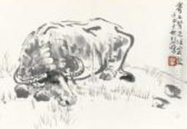 Resting Buffalo Oil Painting by Xu Beihong