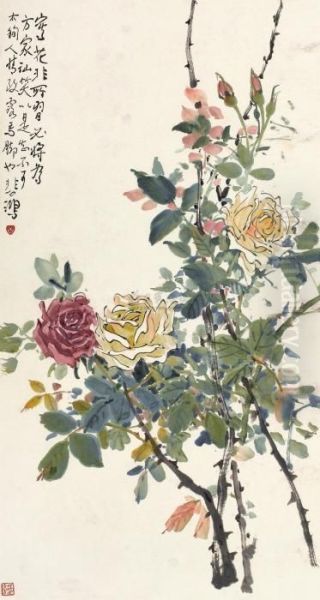 Rose Flower Oil Painting by Xu Beihong