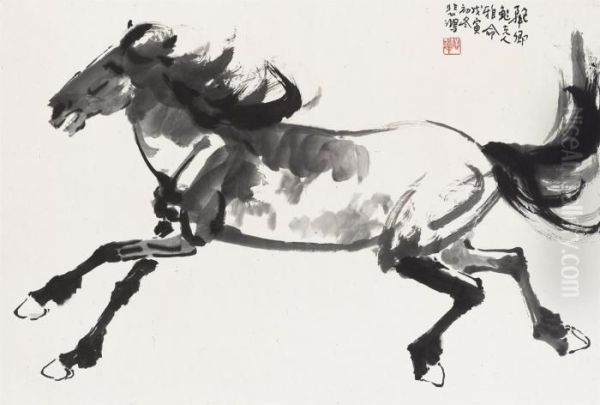 A Running Horse Oil Painting by Xu Beihong