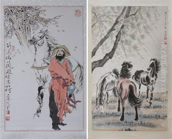 Three Horses Oil Painting by Xu Beihong