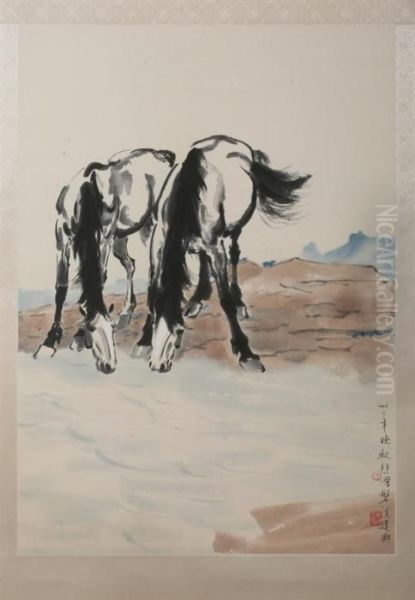 Horses Oil Painting by Xu Beihong