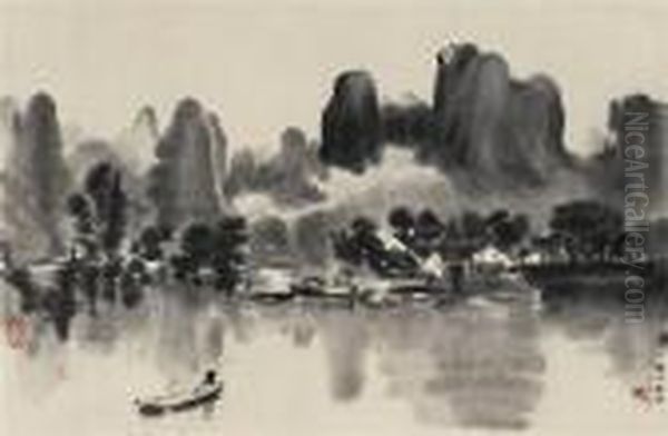 Li River In The Spring Rain Oil Painting by Xu Beihong