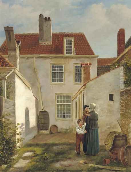 In the court yard Oil Painting by Bartholomeus Johannes Van Hove