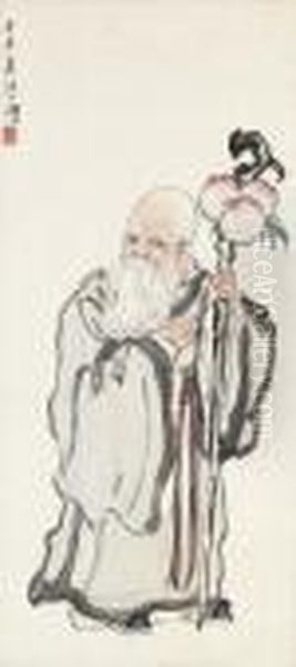 God Of Longevity Oil Painting by Xu Beihong