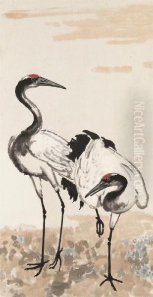 Cranes Oil Painting by Xu Beihong