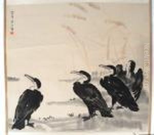 Scroll Picture In Monochromeand Colours Oil Painting by Xu Beihong